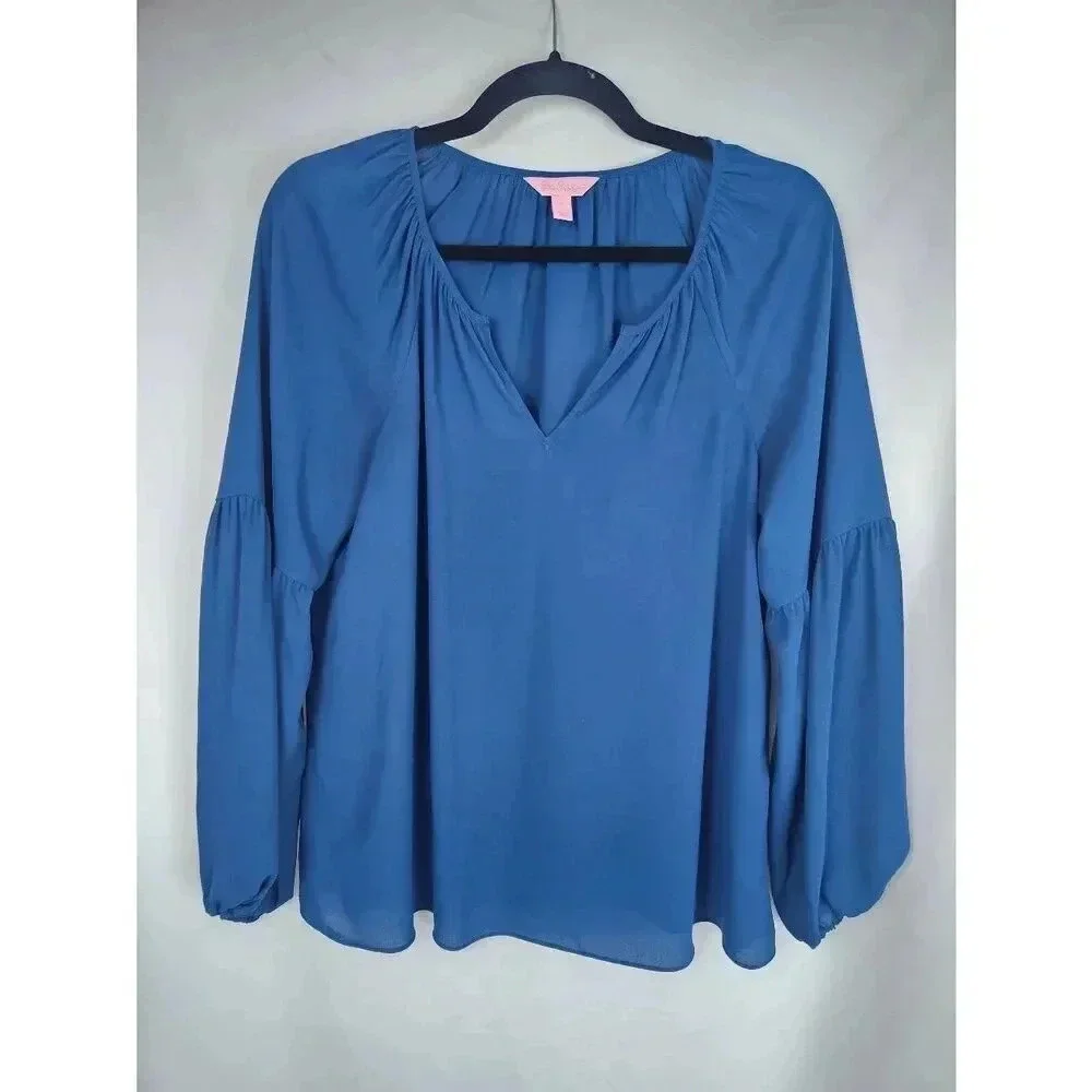 Lilly Pulitzer Charleigh Blouse Top Long Sleeve Blue Size Small